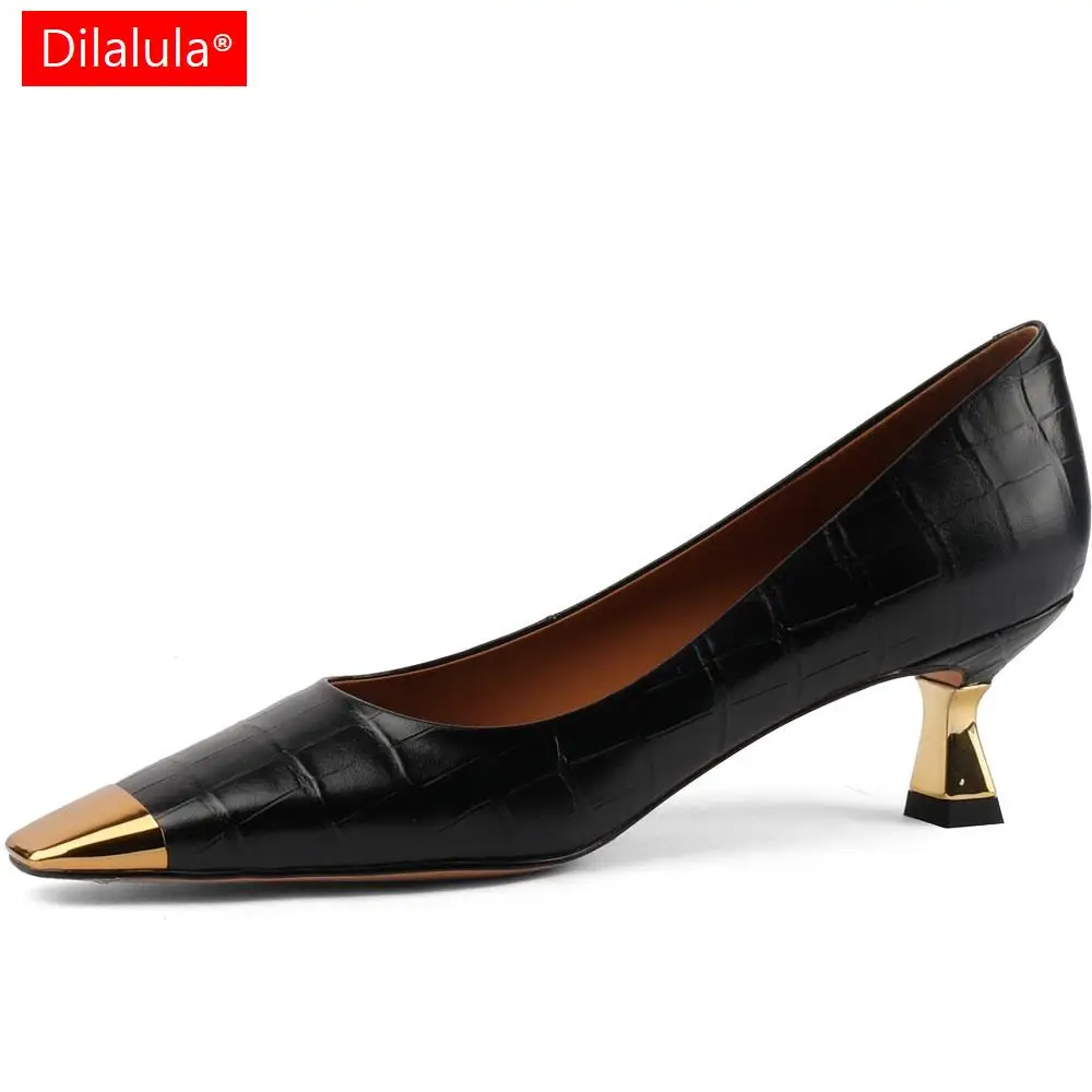 

Dilalula New Brand Natural Leather Pumps Female Square Toe Thin High Heels Slip-On Classic Elegent Office Pumps Women 2025