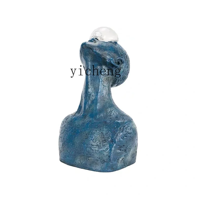 Zc Simple Modern Looking up People Sculpture Blue Portrait Figure Furnishings Ornaments