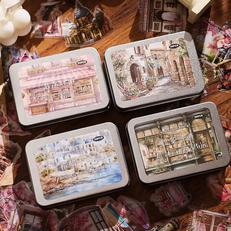 JCAC 50pcs/bag Ins-Style Tin Box PET Stickers, 