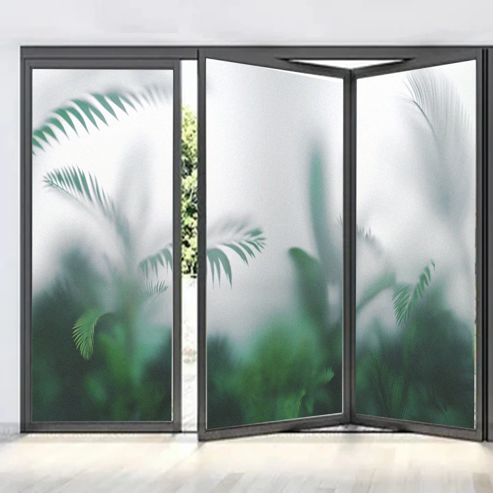 

Non-glue Detachable Privacy Window Frosted Film Hazy Greenery Pattern Sun Blocking Bathroom Glass Door Window Decorative Film