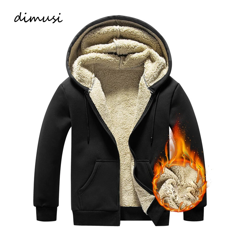 DIMUSI Winter Men's lambswool Jacket Casual Outdoor Hiking Windbreaker Thermal Hooded Coats Male Fleece Warm Jackets Clothing