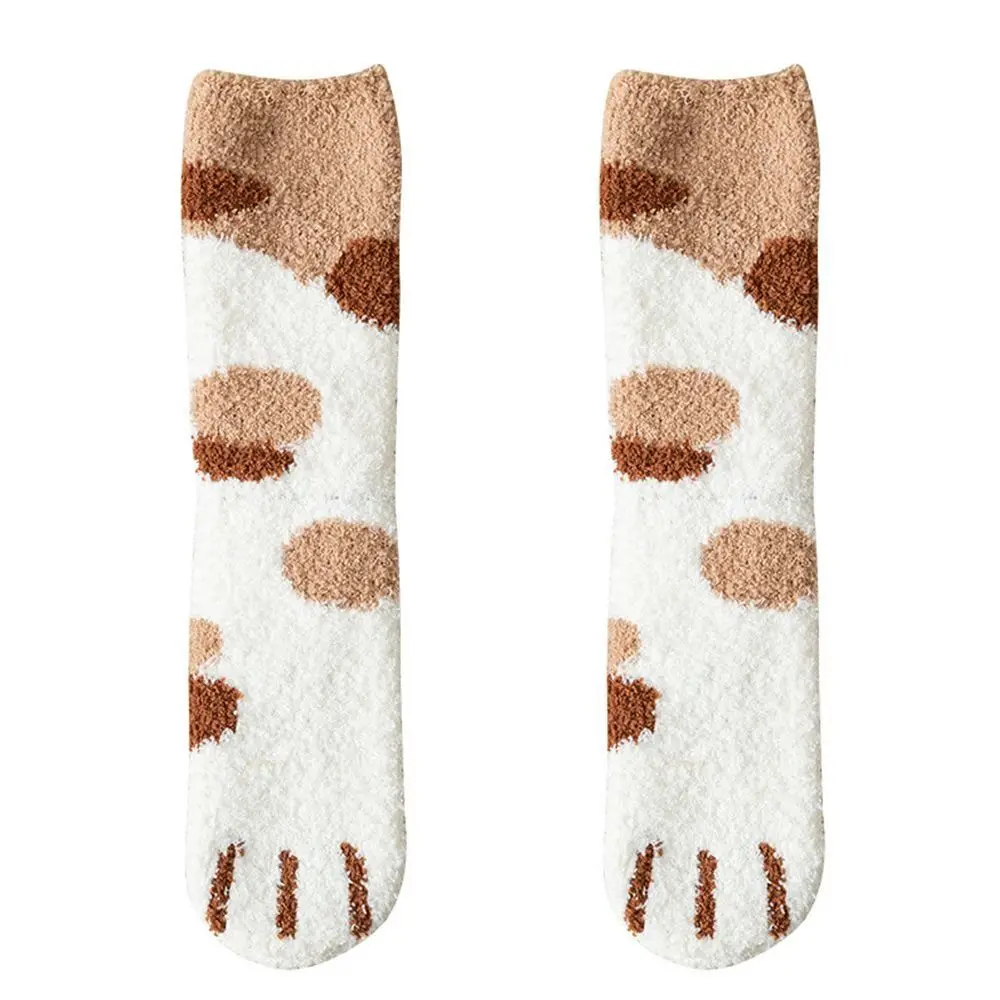

1 Pair Cartoon Animal Fingers Cat Paw Winter Socks Thicken Coral Fleece Coral Fleece Warm Sock Cat Paw Soft Sleeping Socks Women
