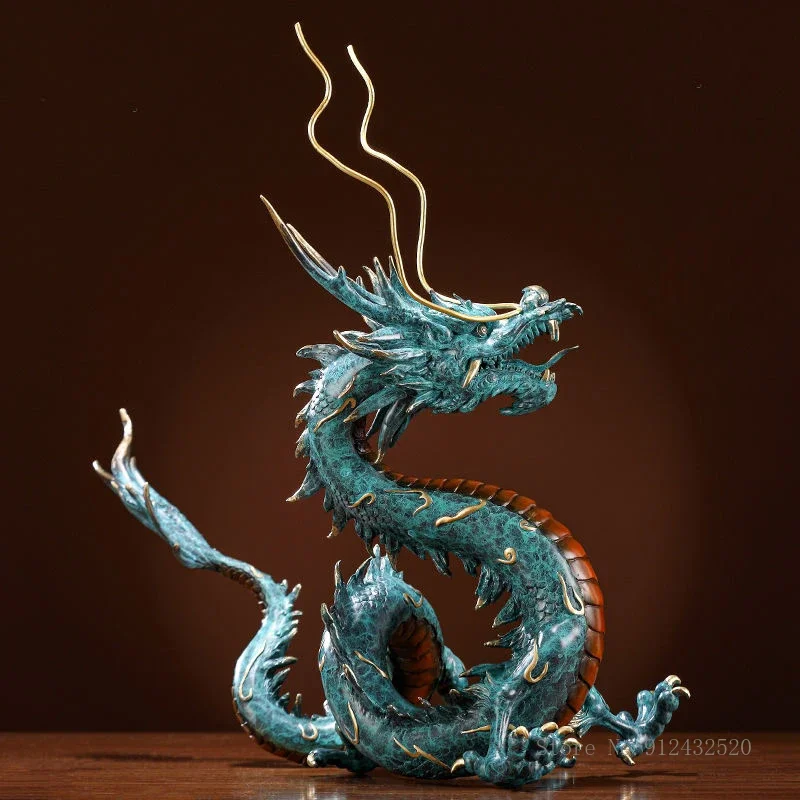 Creative Zodiac Dragon Sculpture, Auspicious Colored Copper, Living Room, Desk, Office Decoration Crafts, Opening Gift, 1Pc