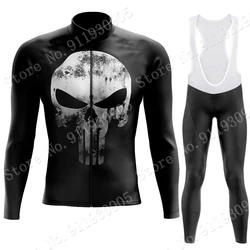 2023 Skull Black Cycling Jersey Set Men Long Sleeve Retro Cycling Clothing Road Bike Shirts Suit MTB Maillot Ropa Ciclismo