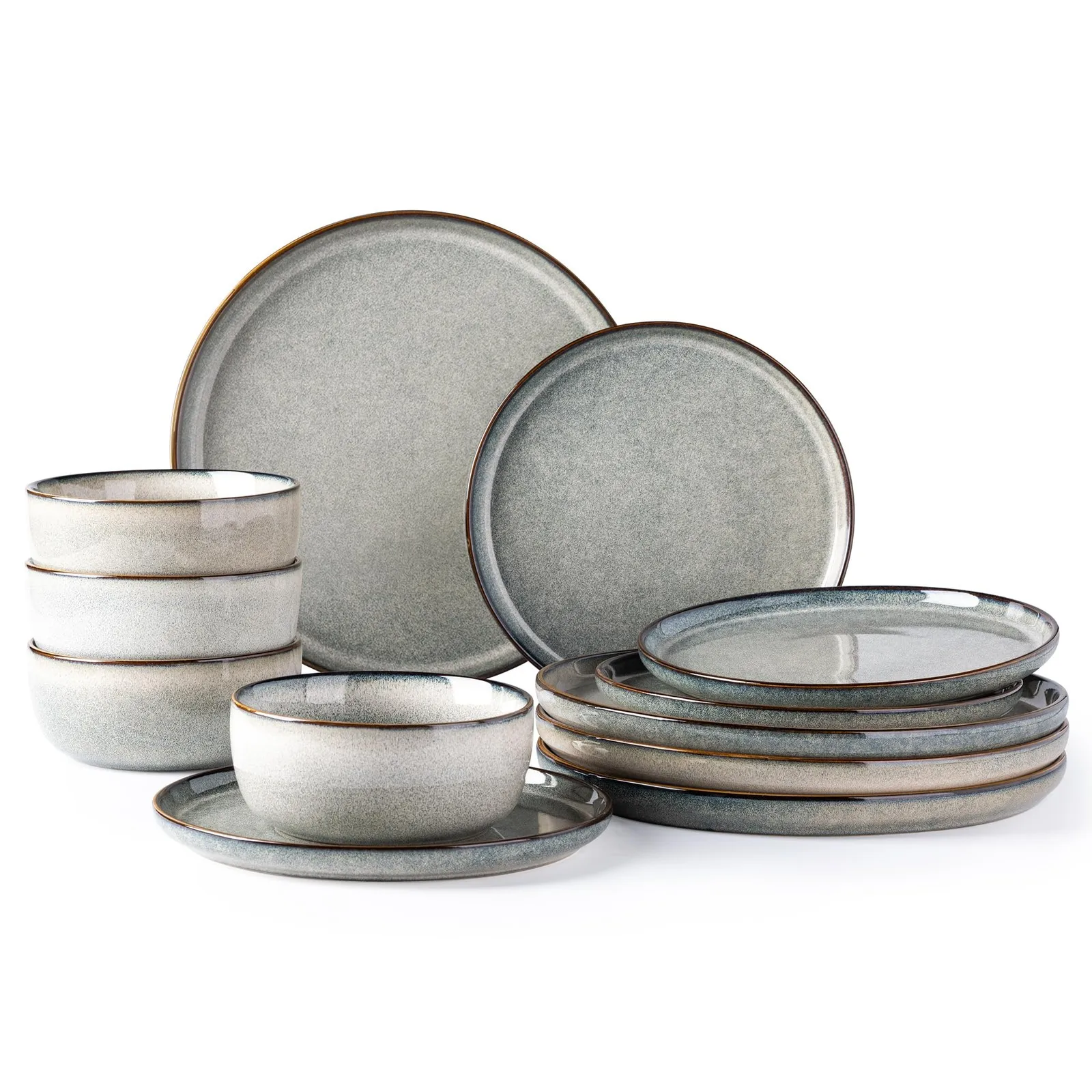 طقم أدوات مائدة سيراميك مكون من 12 قطعة طقم أواني طعام سيراميك مكون من 4 أطباق حجرية أوعية أدوات مائدة حديثة مثالية للاستخدام اليومي #2
