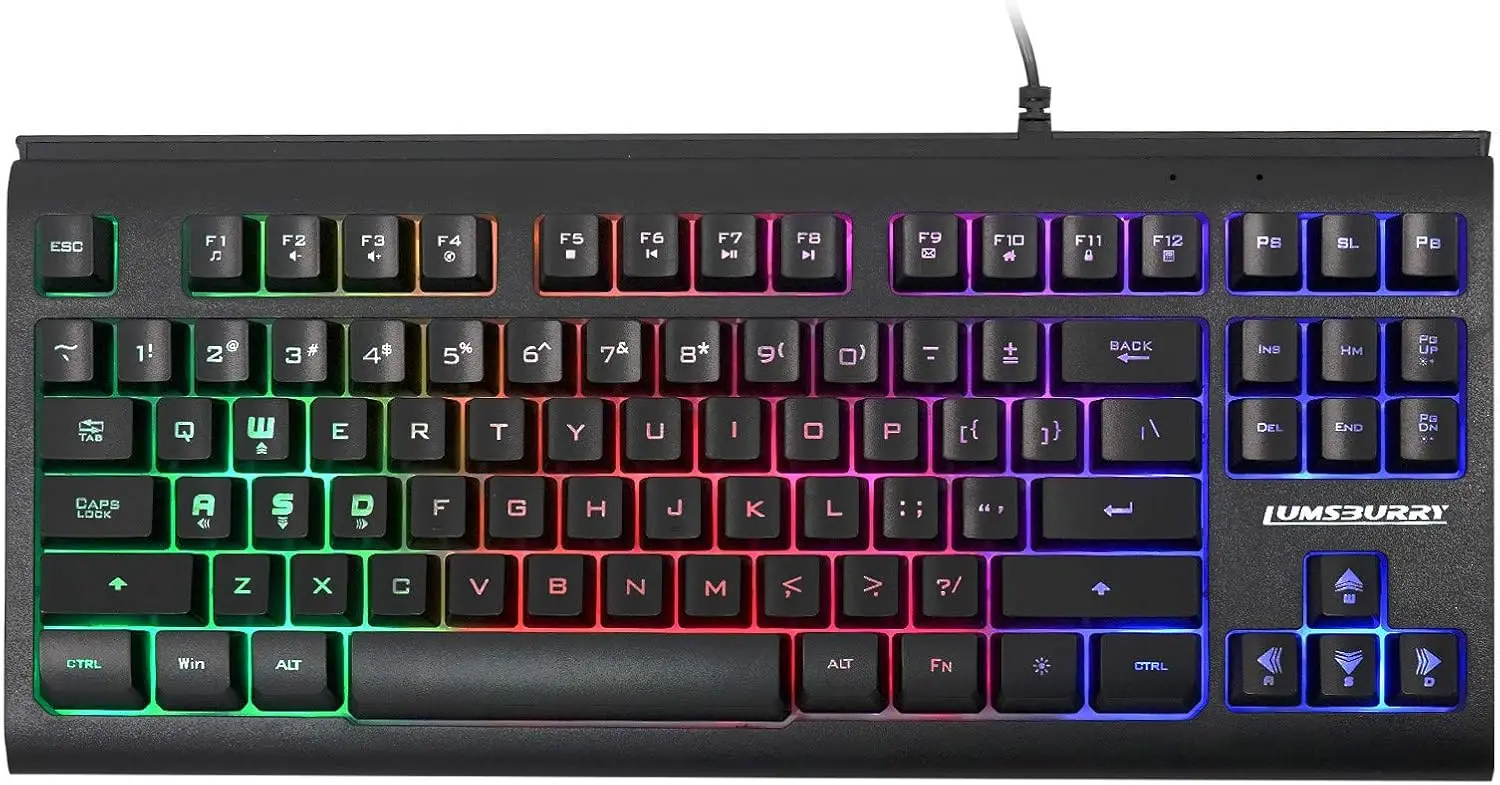 

87 Keys Compact Wired USB Keyboard with Rainbow LED Backlit for PC Gaming Laptop Office
