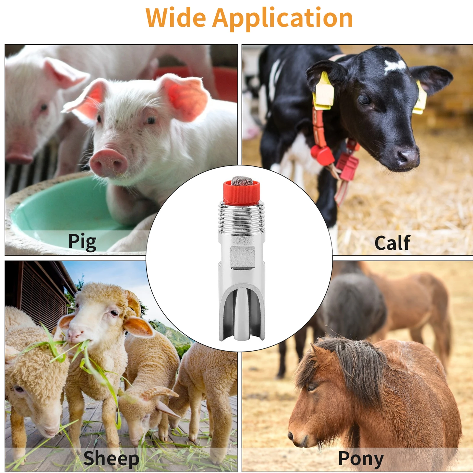 5pcs Stainless Steel Automatic Pig Nipple Drinker Waterer Red Cap Duckbilled Pig,Waterer§,Pig,Drinker§,Stainless,Steel,Pig,