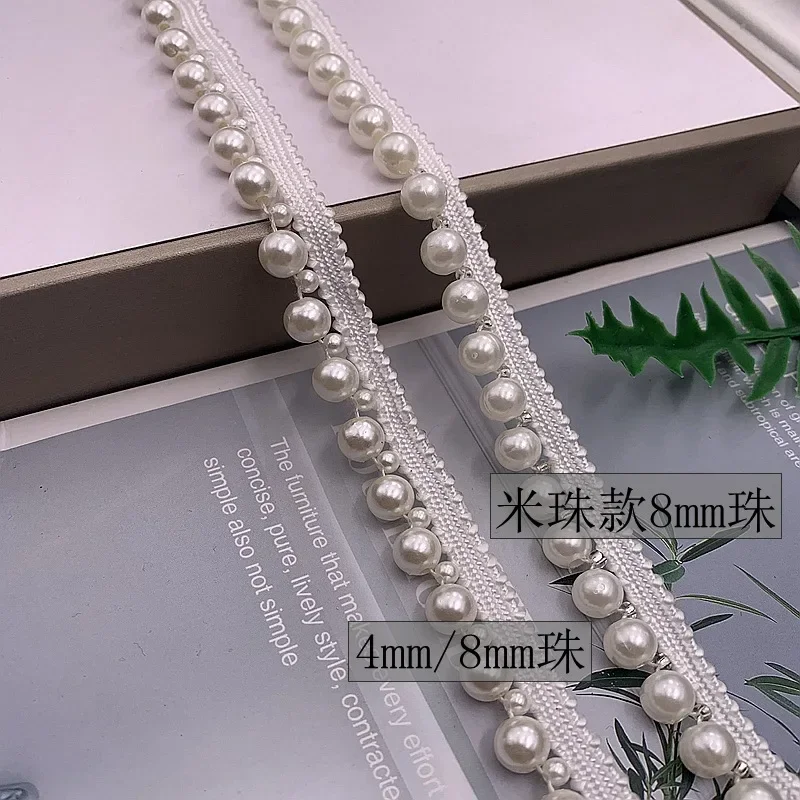 10yards/Lot 10mm Beads White Pearl Beaded Lace Trim Sewing Pearl Lace DIY Collar Sewing Garment Materials Crafts Decoration