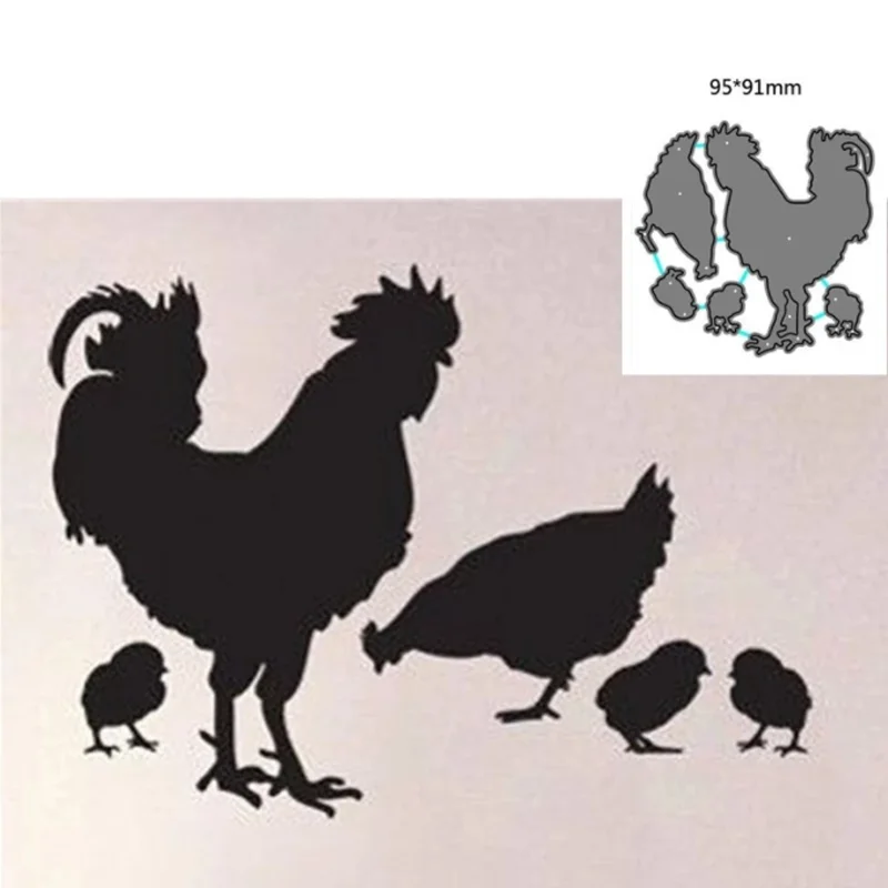 Kawaii Cock And Hen Etching Metal Cutting Dies DIY Scrapbooking Die Cutout Wedding Party Craft Card Embossing Decoration Stencil