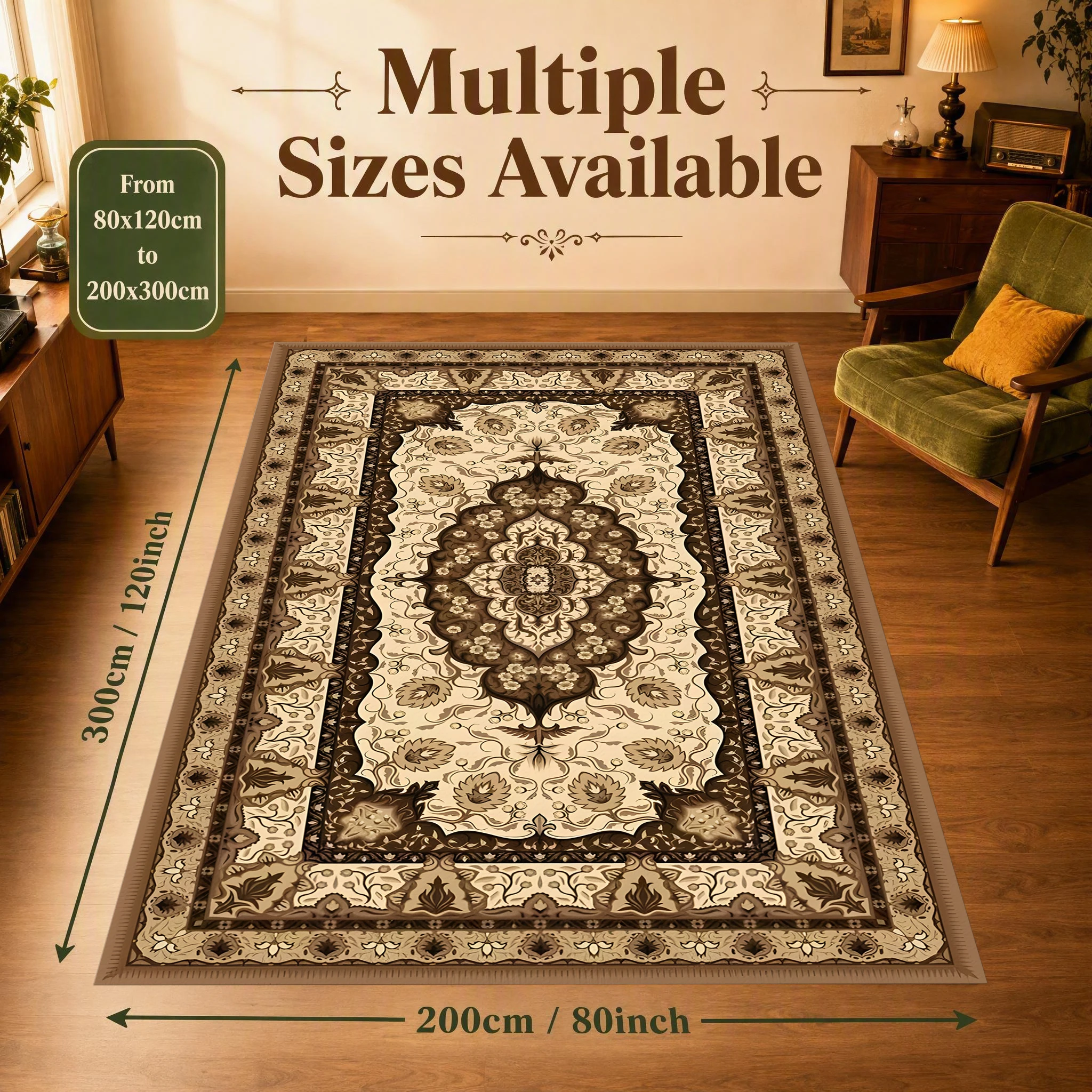 2D Carpet with Retro European Symmetrical Pattern in Classic Light Luxury Style for Living Room, Bedroom, and Coffee Table Area