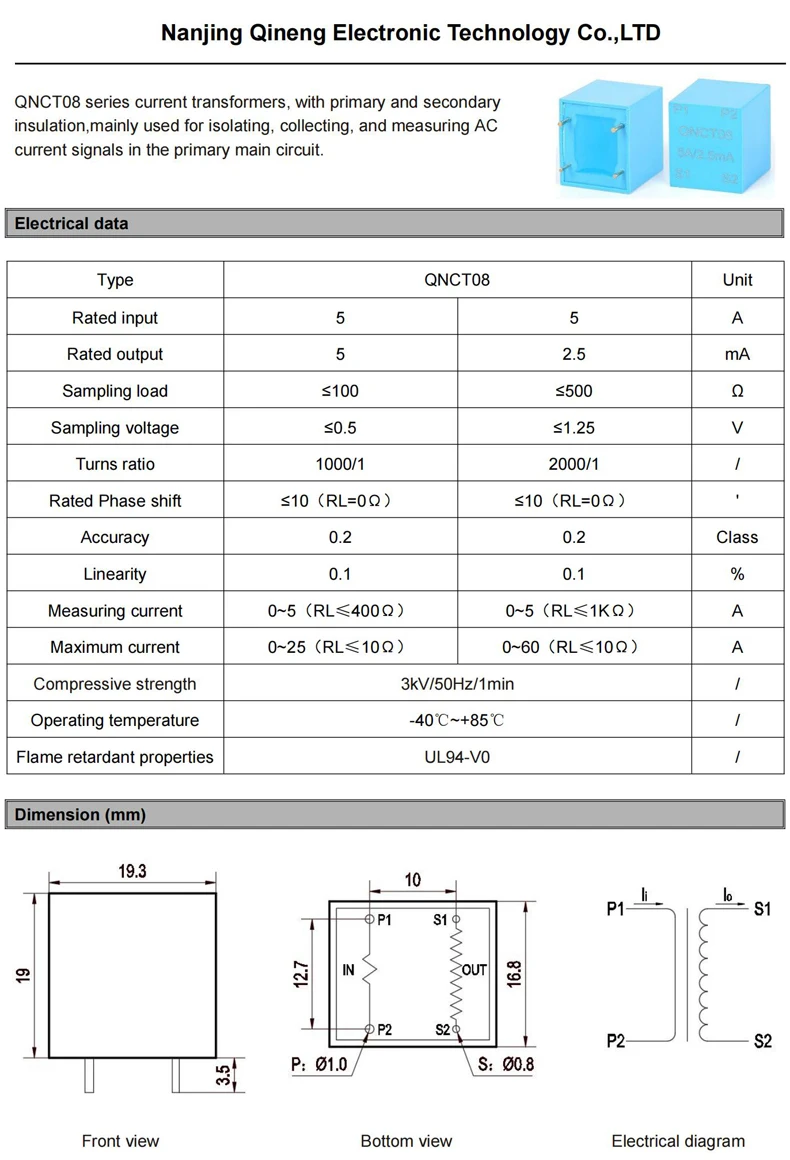 Fabrikpreis Mikro-Stromwandler CT QNCT01 5A 5mA 5A 2,5mA 1 1000 1 2000 10A Kleiner Stromwandler – Detail 7