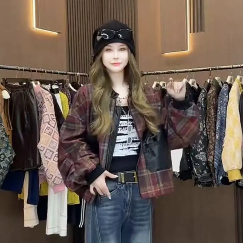 ربيع الخريف جديد بو الجلود سترة المرأة قصيرة بو منقوشة النسيج سترة فضفاضة الأزياء والفردية تجعلك تبدو أصغر سنا #4