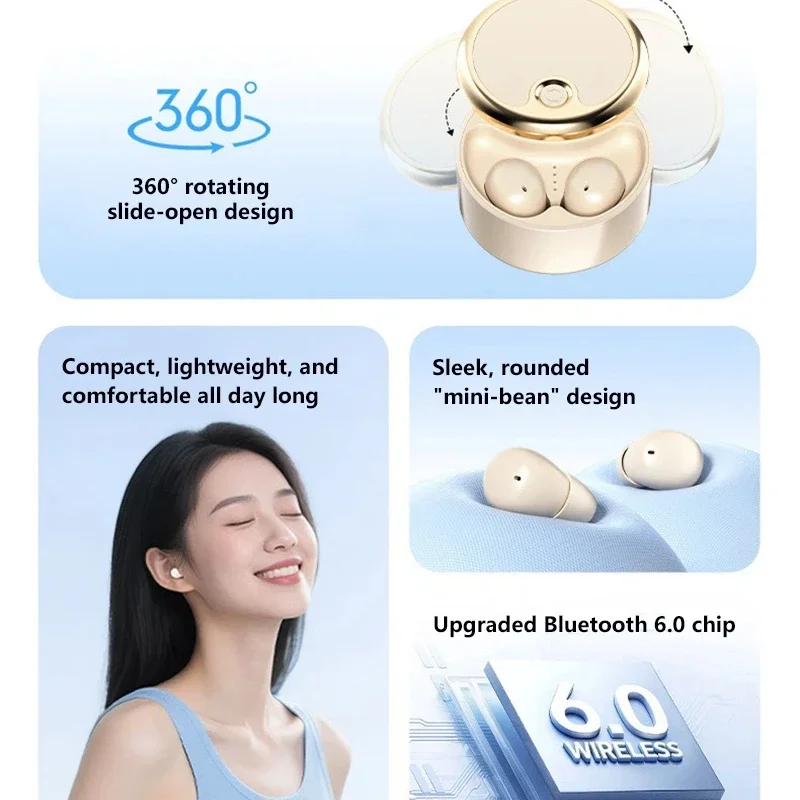 Mini Auriculares Inalámbricos Bluetooth V6.0 de Diseño Deslizante, Carga Tipo-C, Conexión de 10M, Auriculares Deportivos de Oído Abierto para Teléfono