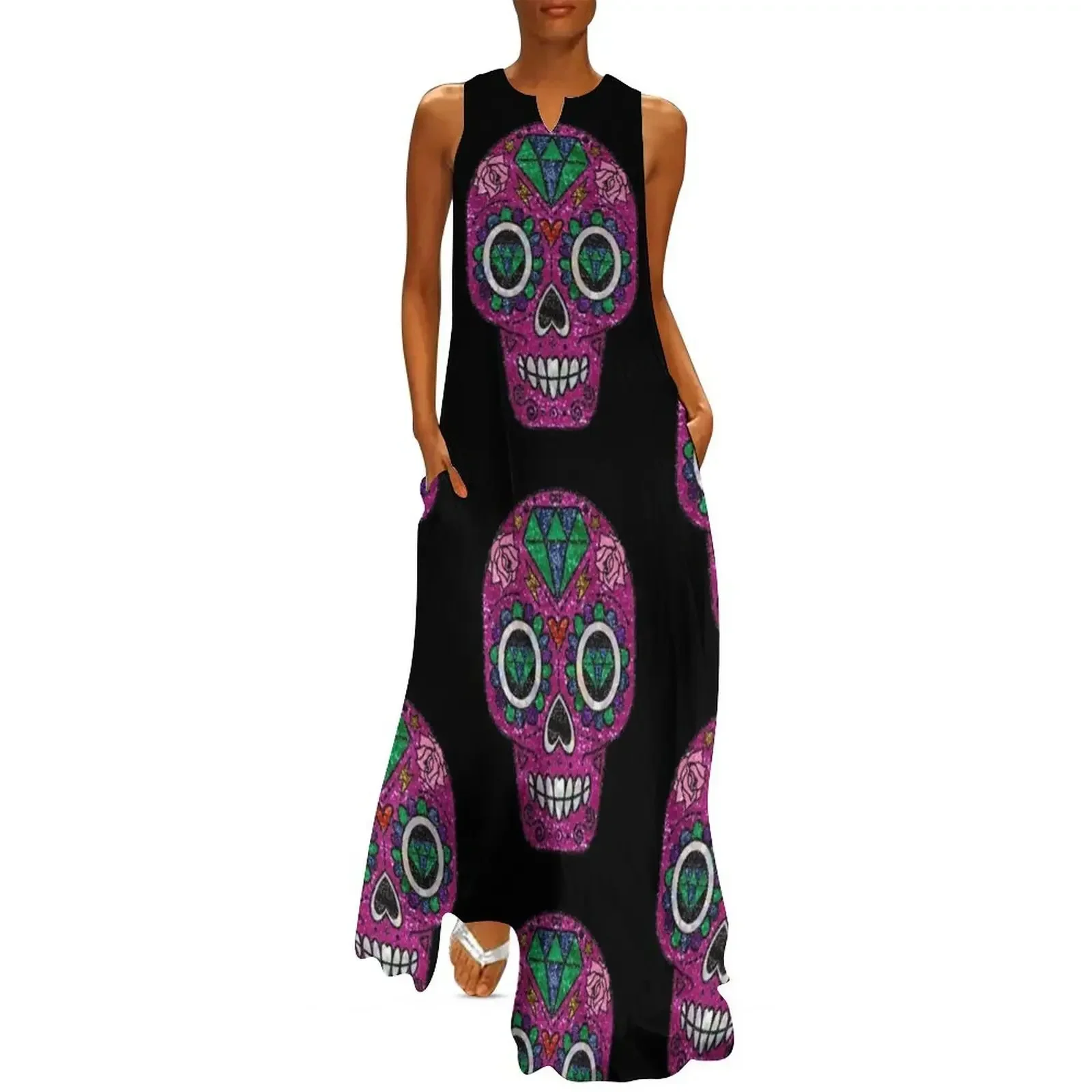 

pink glitter sugar skull Long Dress womens dress elegant dresses for women women's summer jumpsuit Dress