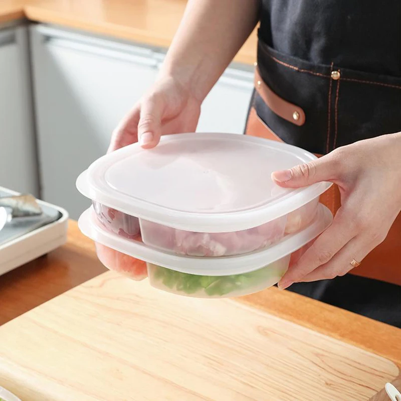 4-Grids Clear Plastic Fridge Food Storage Box With Lid Sealed Fresh-Keeping Container For Freezer Fresh Fruit Kitchen Organizer