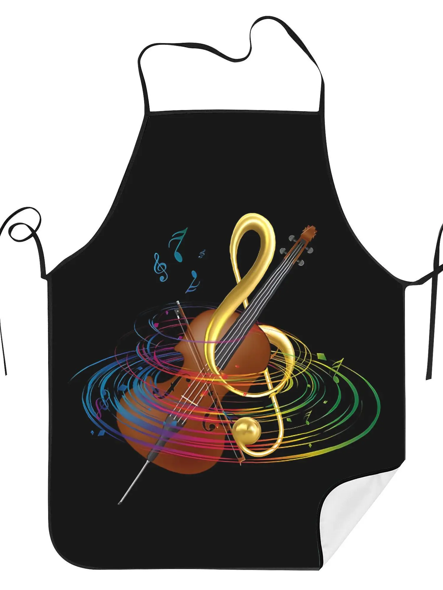 Violin Music Note Kitchen Apron - Colorful Abstract Art Graphic Linen Look Chef Bib for Men Women Cooking Baking Gift Decor