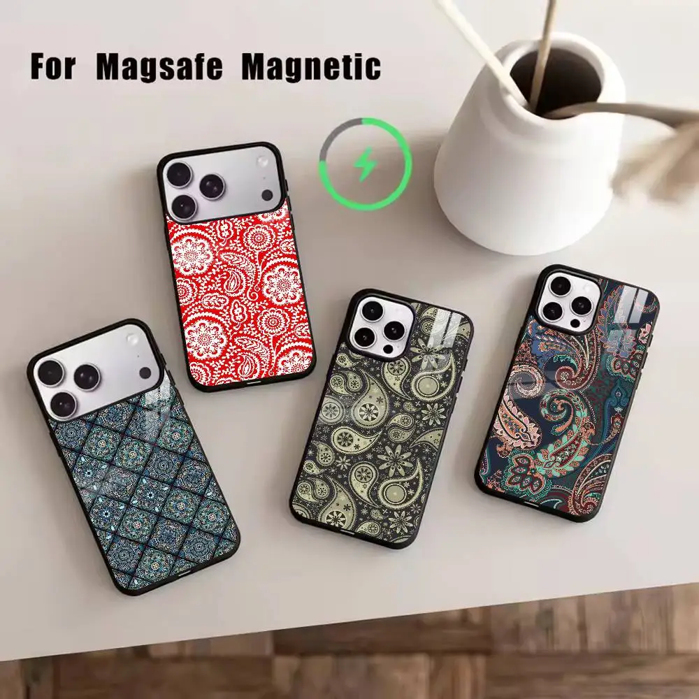 

Retro design Paisley Phone Case For Magsafe Wireless Charging For iPhone17,16,15,14,13,12,11 Plus,Pro Magnetic