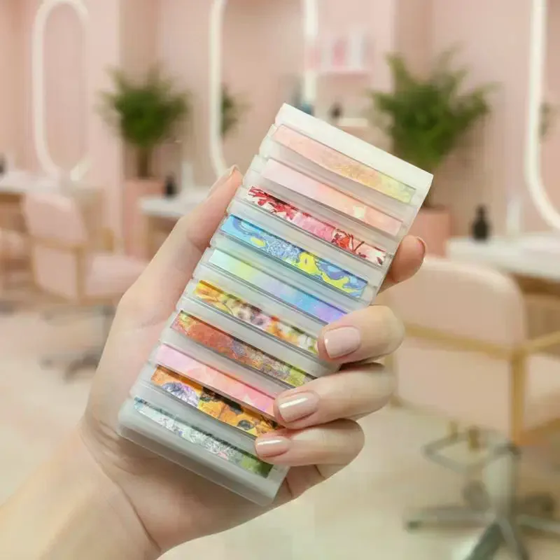 Nail Foil Storage Box 10 Grids Plastic Transfer Paper Organizer Transparent Color Foil Roll Holder Dustproof Manicure Supplies