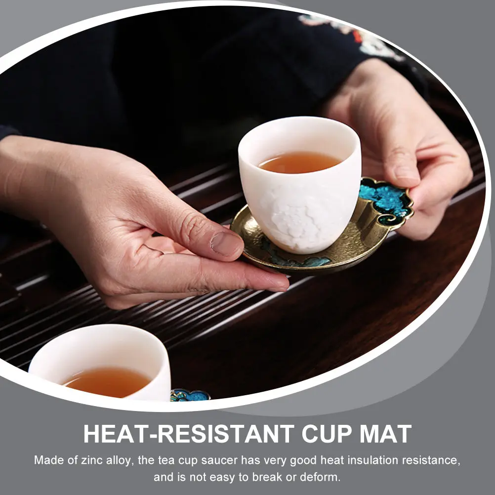 Tea Cup Coaster Zinc Alloy Vintage Style Heat-Resistant Drink Coaster Set for Tabletop Protection Against Scratches Dampness and