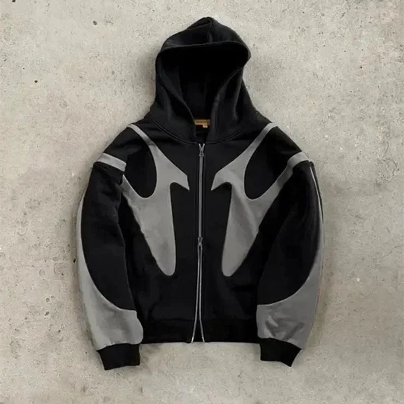 Y2k Retro Patchwork Hooded Sweatshirt Women's Casual Loose High Street Hip-hop Trend Winter Coat Street Warm Jacket Sweatshirt