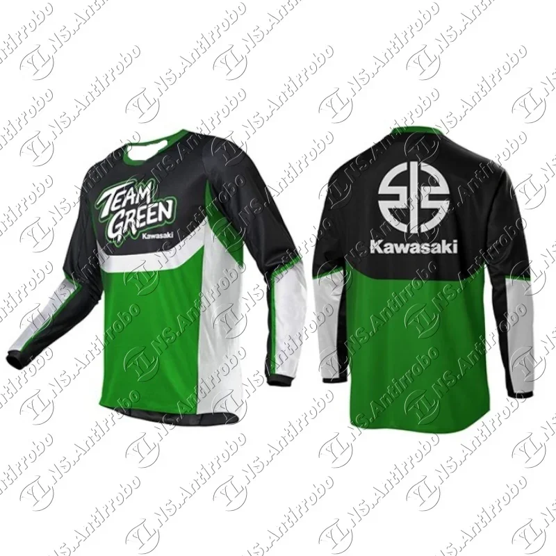 

Зеленый трикотаж Kawasaki Team 25-26, новая летняя классическая футболка для езды на велосипеде на открытом воздухе для взрослых, свободный трикотаж для внедорожного мотоцикла