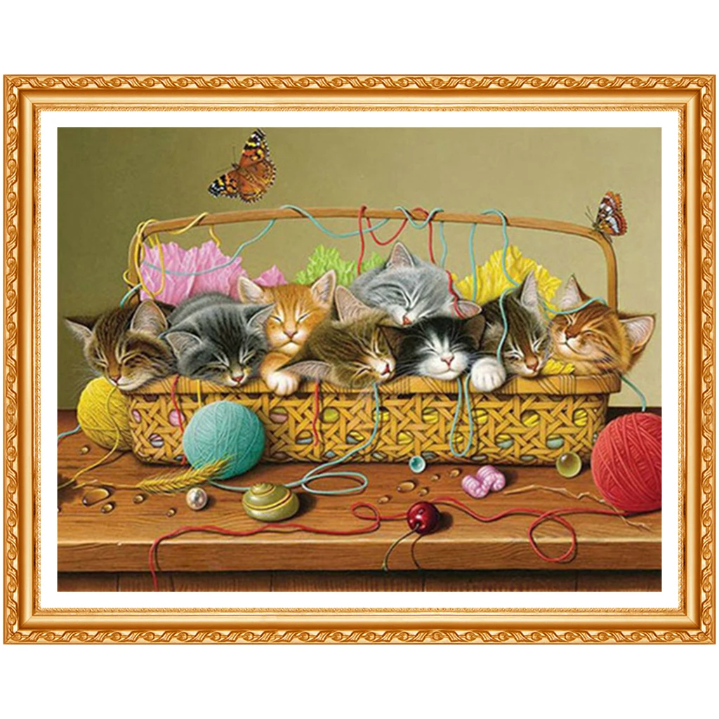 Basket Case Cat Pattern Diamond Embroidery DIY Needlework Diamond Painting Cross Stitch Animal 5D Rhinestones Painting ASF351