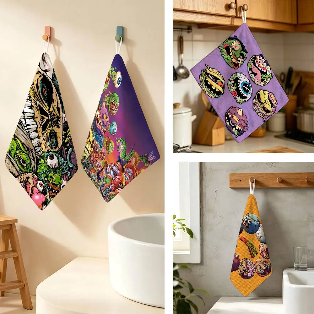 Cartoon Game Art Horror M-Madballs Skull Household Hanging Towel Polyester Cotton Hand Wiping Towel Sturdy For Bathroom Bedroom