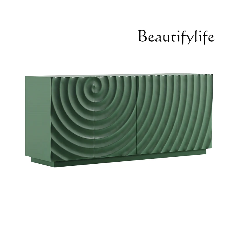 

American light luxury green wavy solid wood porch cabinet French retro living room storage side cabinet