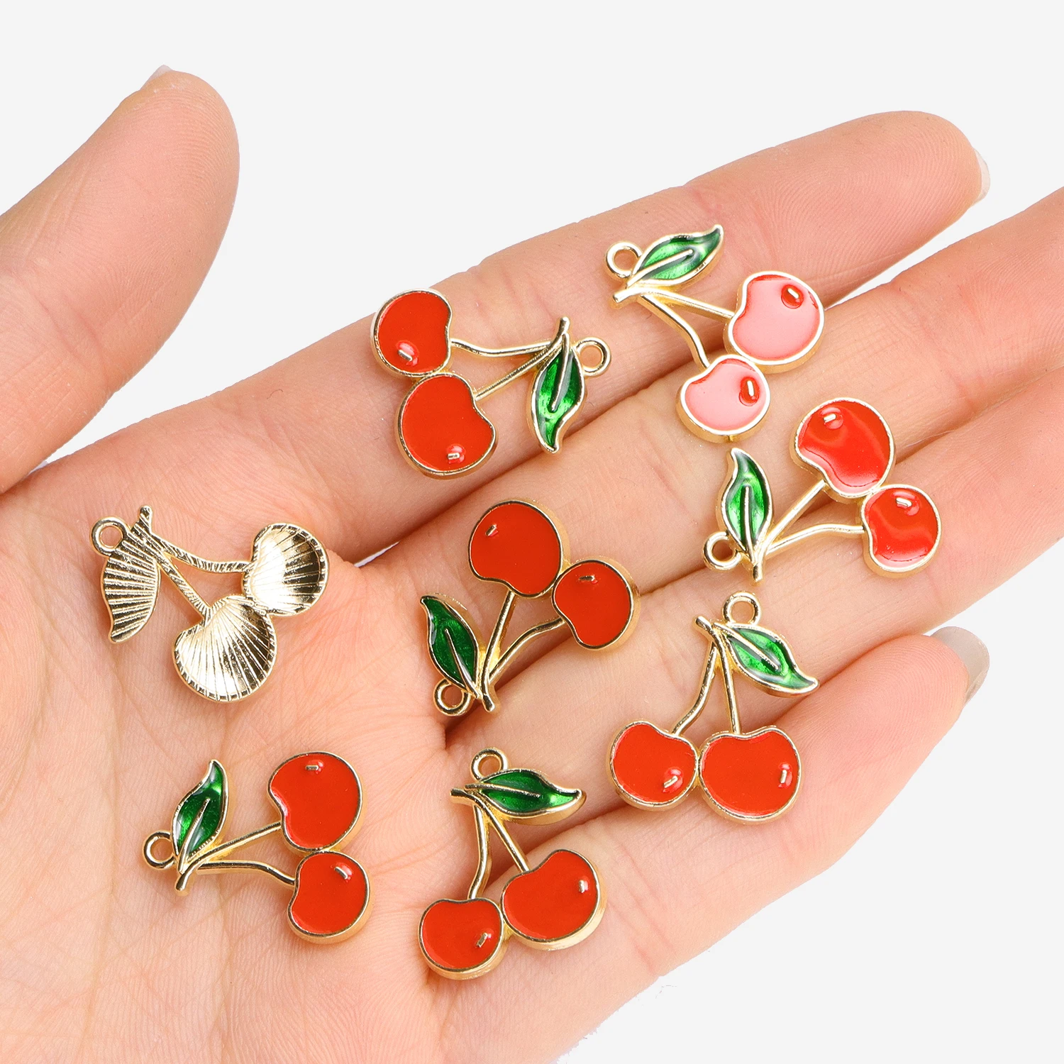 10Pcs Fashion Enamel Red Cherry Charms for Women Girl Jewelry Making Cute Fruit Cherry Pendant Earrings Bracelet Summer Jewelry