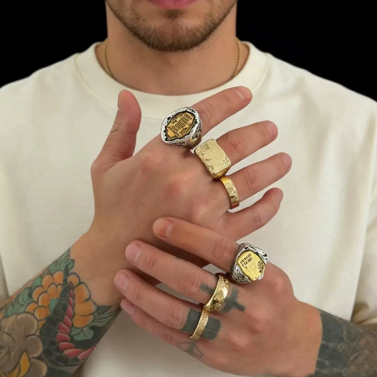 

Trendy Asymmetric 6-Piece Ring Set Men's Punk Style Exaggerated Hip Hop Asymmetric Finger Ring Fashion Jewelry