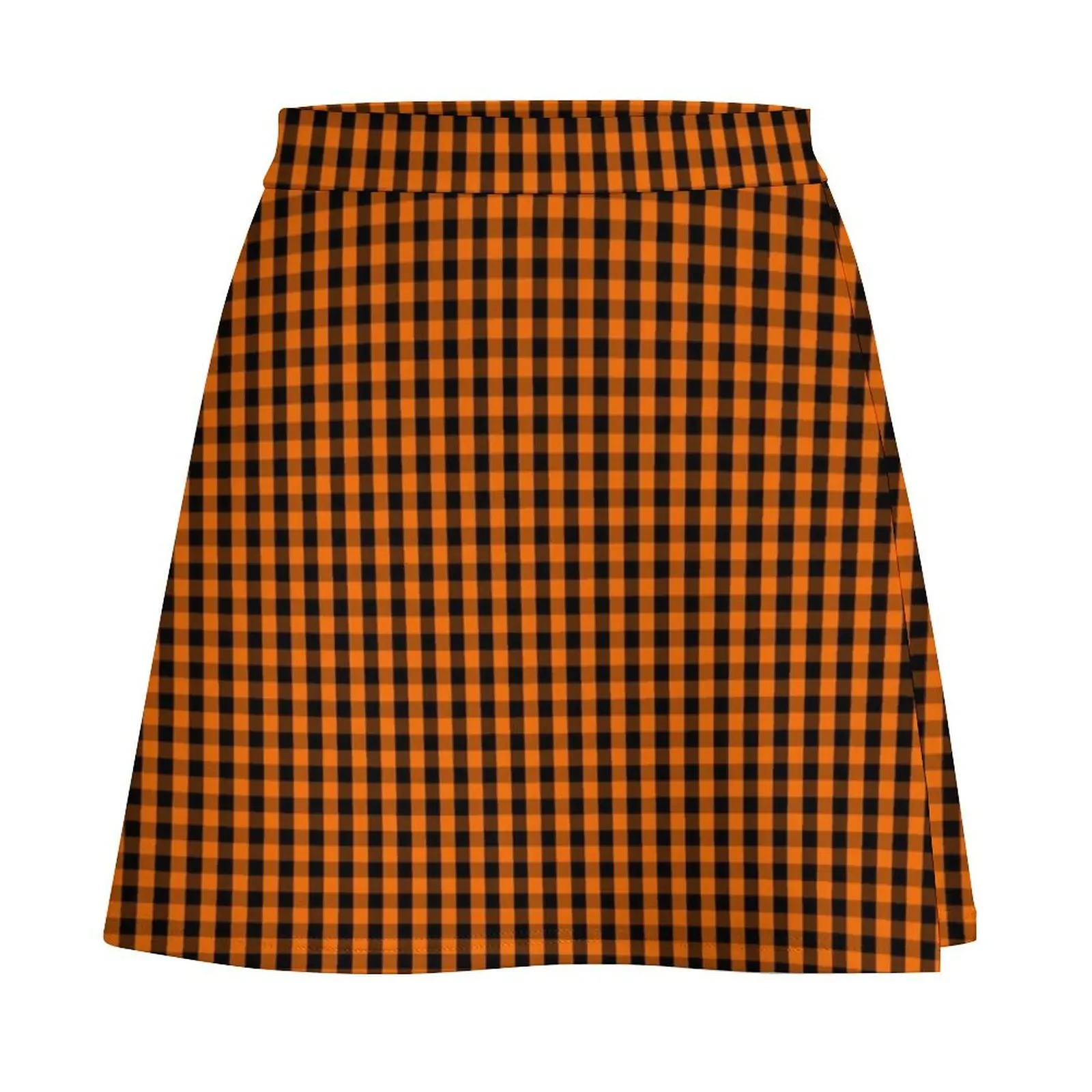 Dark Pumpkin Orange and Black Gingham Check Pattern Mini Skirt elegant dresses for women skorts for women Mini Skirt