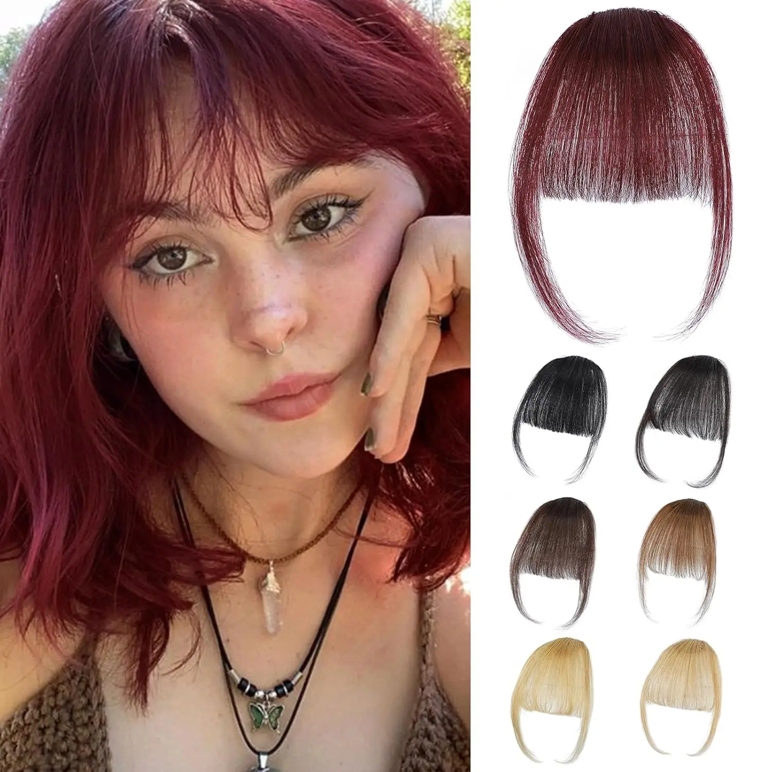 Burgundowy klips w grzywce 100% prawdziwe ludzkie włosy Klips do włosów dla kobiet Faux Bangs Clip in Hair Extensions do codziennego użytku