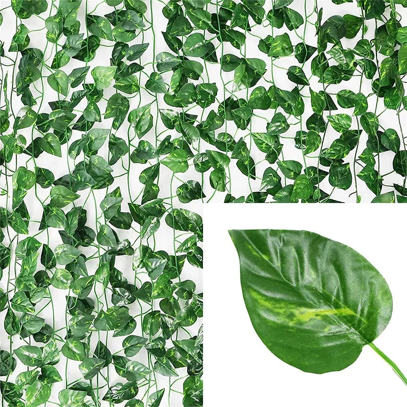 2/4/6/8/10M Künstliche Pflanzenblätter, Weinrebe, grün, gefälschte Creeper-Blatt-Efeu-Schnur für Heimdekoration, hängende Hochzeitsdekoration, Girlande – Detail 11
