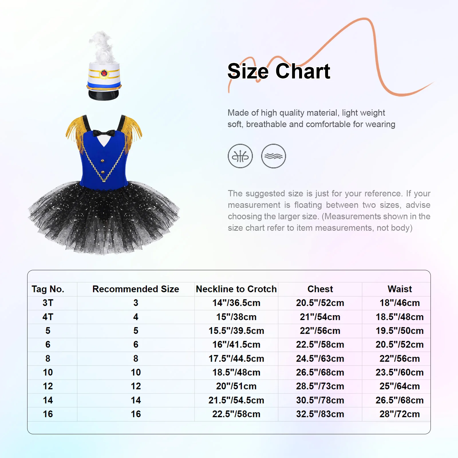 Kids Girls Flag Raiser Honour Guard Set Tassel Shoulder Straps Bow Tutu Leotard Dress with Feather Hat for Halloween Cosplay