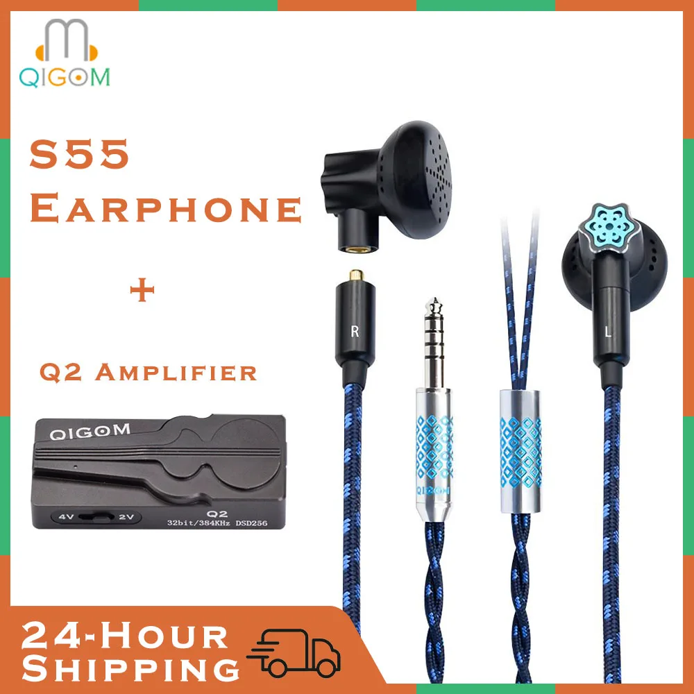 

QIGOM S55 HIFI Headset Earphone 55Ω 112dB Super Bass Rhythm MMCX Cable Excellent Male Voice with Q2 Portable Earphone Amplifier