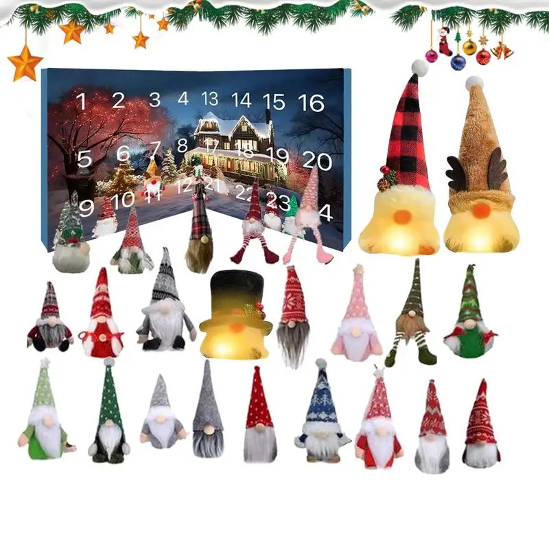 Christmas Gnome Countdown Calendar 24 Days Calendar With Gnome Dolls 3 Glowing Gnomes Plush Toys Winter Christmas Home Decor