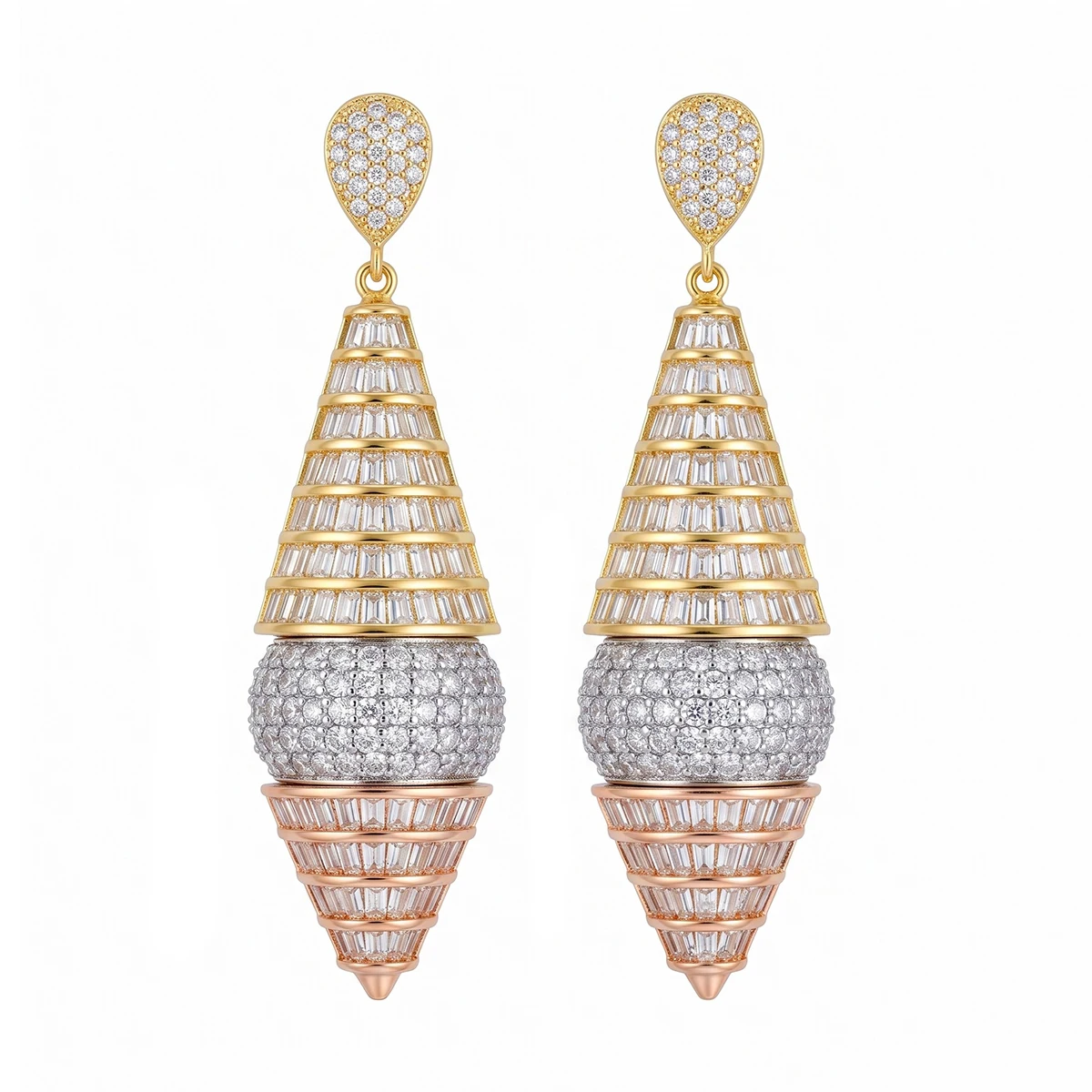 SENYU Luxury Tri Color CZ Drop Earrings For Women Long Tapered Baguette Cut Stone Dangle Earrings Sparkling Micro Party Jewelry
