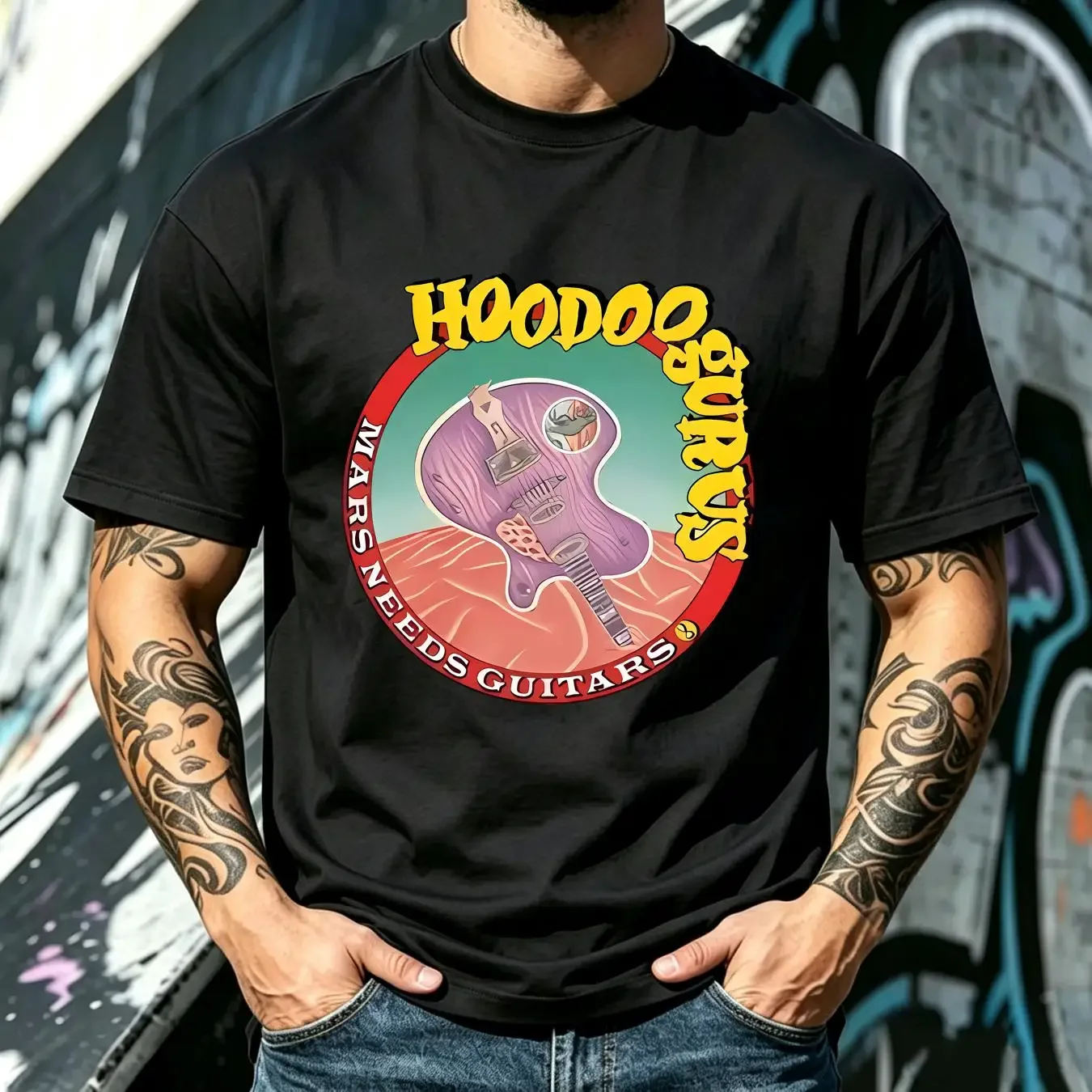 washed T Shirt Hoodoo Gurus BAnd Mars Needs Guitars Cotton S 4XL T1791 vintage Washed Slightly Comfortable