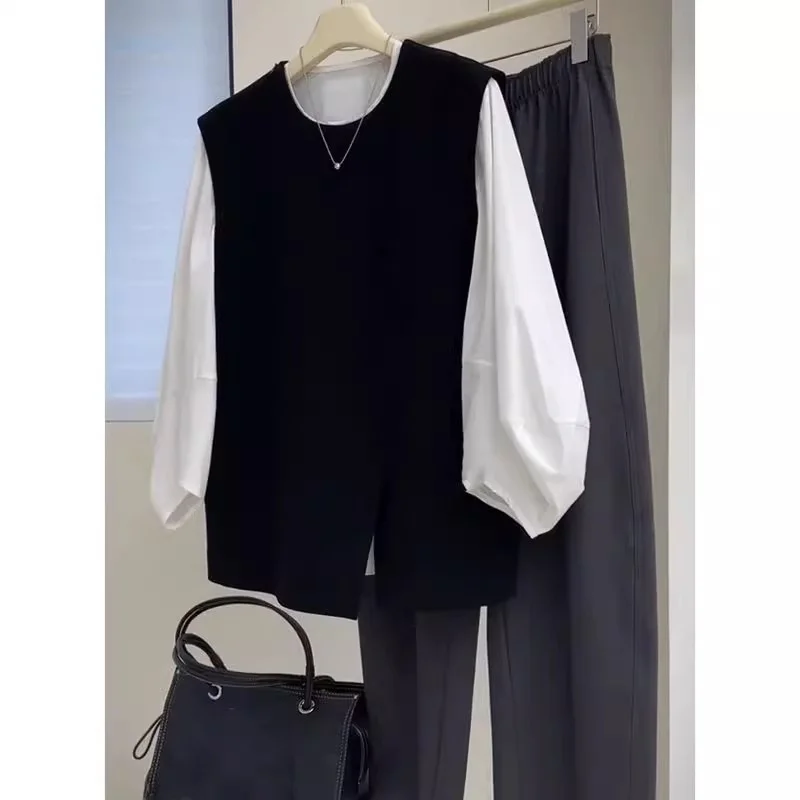 

Комплект из двух предметов: топ и футболка с длинным рукавом, очень большой размер, 300 Pou Spring Sle Simple Color Tank Top, с эффектом премиум-класса