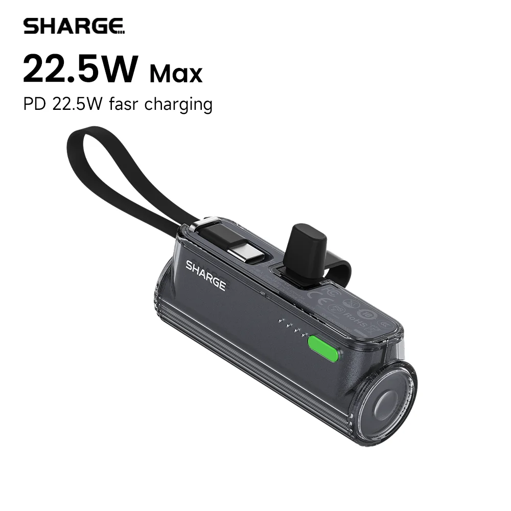SHARGE Flow Mini 2 Portable Charger 5000mAh Power Bank 22.5W Max Fast Charging Mini Battery Pack for Android iPhone 16 Samsung