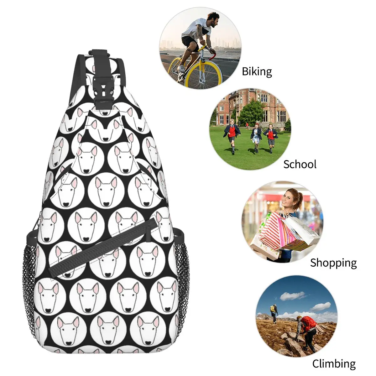 Bull Terrier pies bańka torba typu Crossbody Sling Bag drukowane torba na klatkę piersiowa plecak na ramię plecak na wędrówki odkryty Camping Bookbag