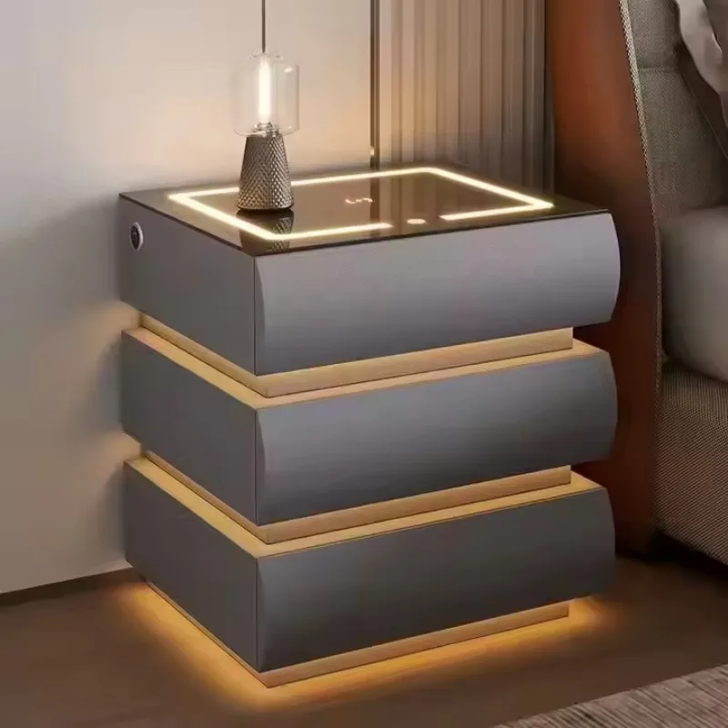 Modern Luxury Smart Bedside Table Wooden Modern Design Eco Friendly Apartment Bedroom Black and White LED Light