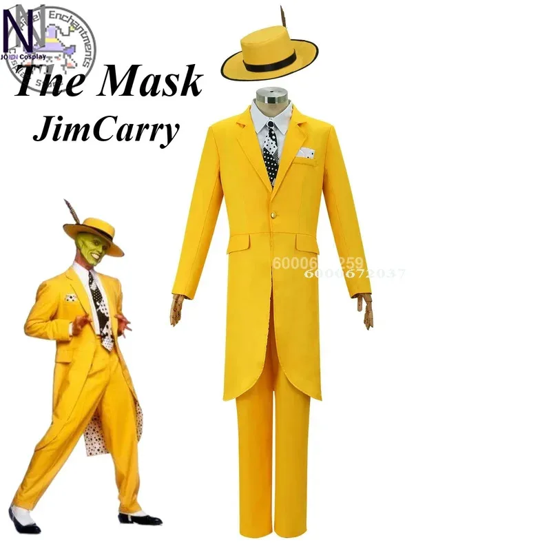 

Halloween The Mask Jim Carrey Yellow Suit and Mask Cosplay Costume Male Role Play Outfit New Halloween Party Cosplay Clothing