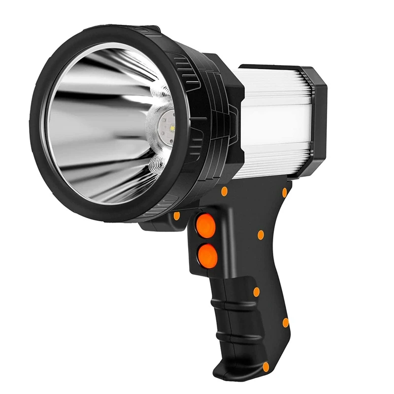 Rechargeable Spotlight 10000 Lumen Waterproof Handheld Flashlight for Flood Camping Come with Foldable Tripod-US Plug