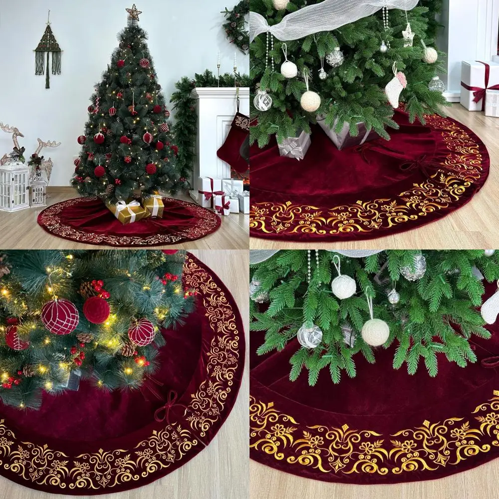 

Роскошная 60-кратная бордовая бархатная юбка в виде рождественской елки с золотой вышивкой и кружевными завязками