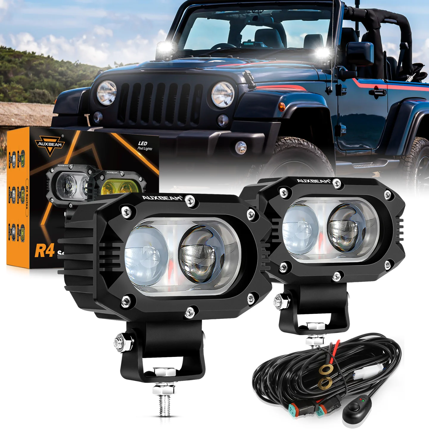 

1pair 4 Inch LED Auxiliary lights Work Lights Spot Flood Beam Driving Fog Lamp for Jeep Wrangler Truck Pickup SUV
