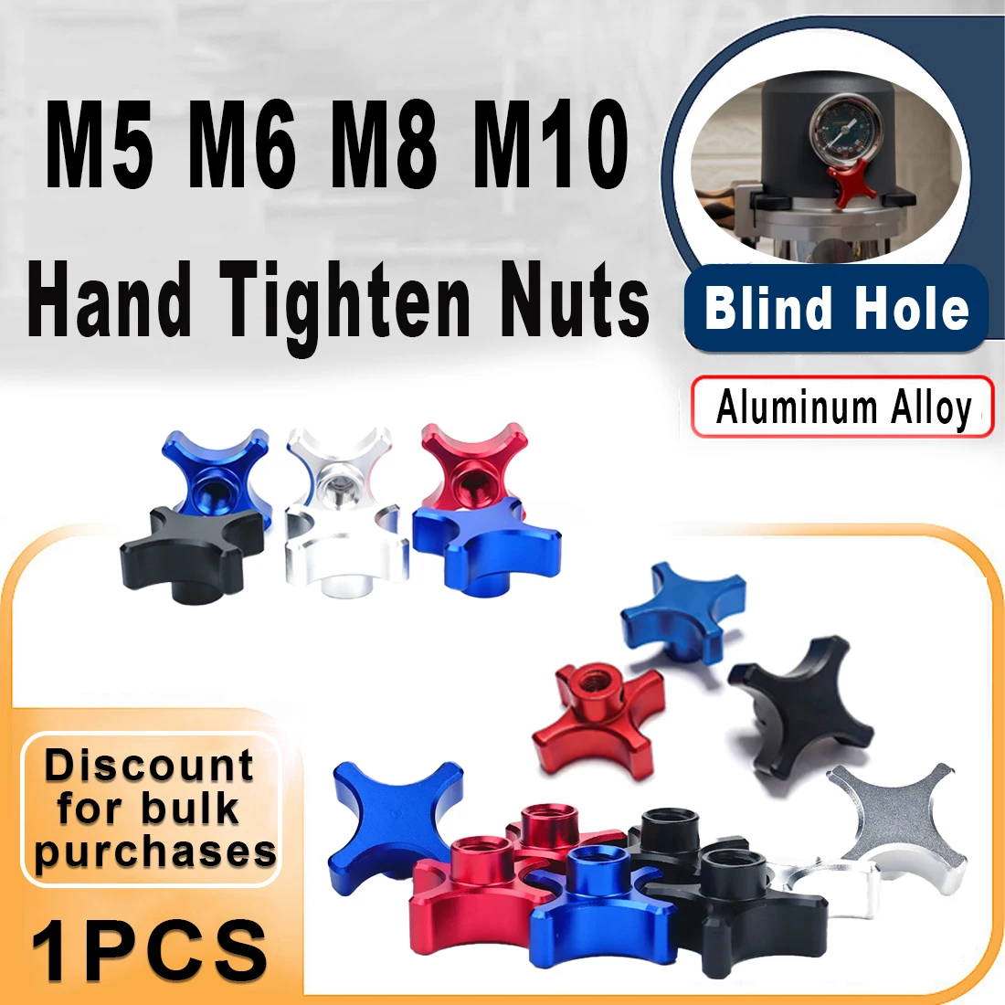 M5 M6 M8 M10 Aluminum 4 Star Hand Tighten Nuts Blind Hole Clamping Knob Thumb Nuts Black/Silver/Dark Red/Royal Blue