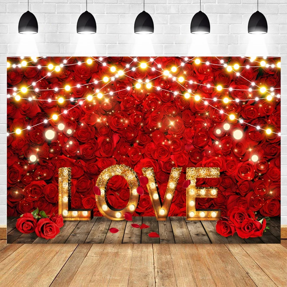 Valentine\'s Day Photography Backdrop Rose Flower Love Heart Lights Bridal Shower Wedding Anniversary Birthday Party Background