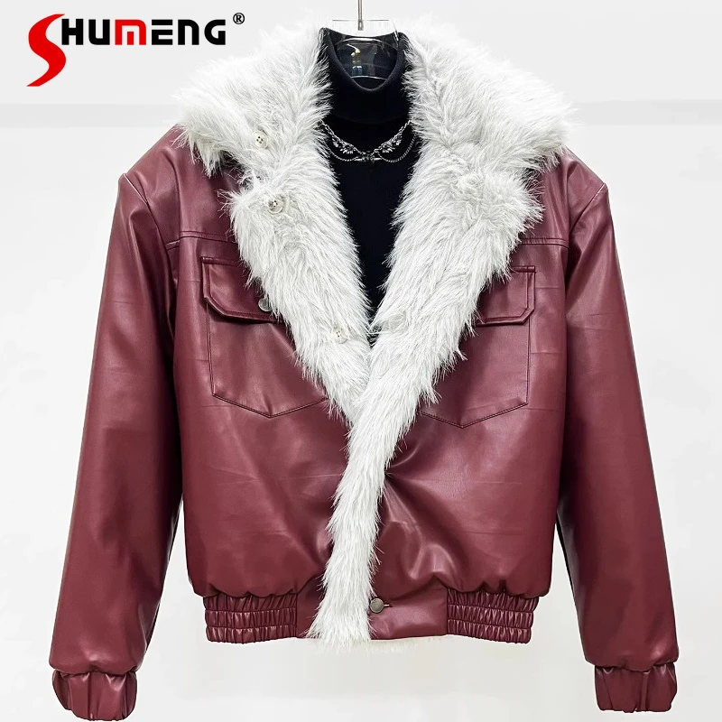 

2025 Men's Winter New Chic Double-sided Wear Faux Leather Jackets Men's High-end Fur Integrated Fashion Coats Solid Color Parkas