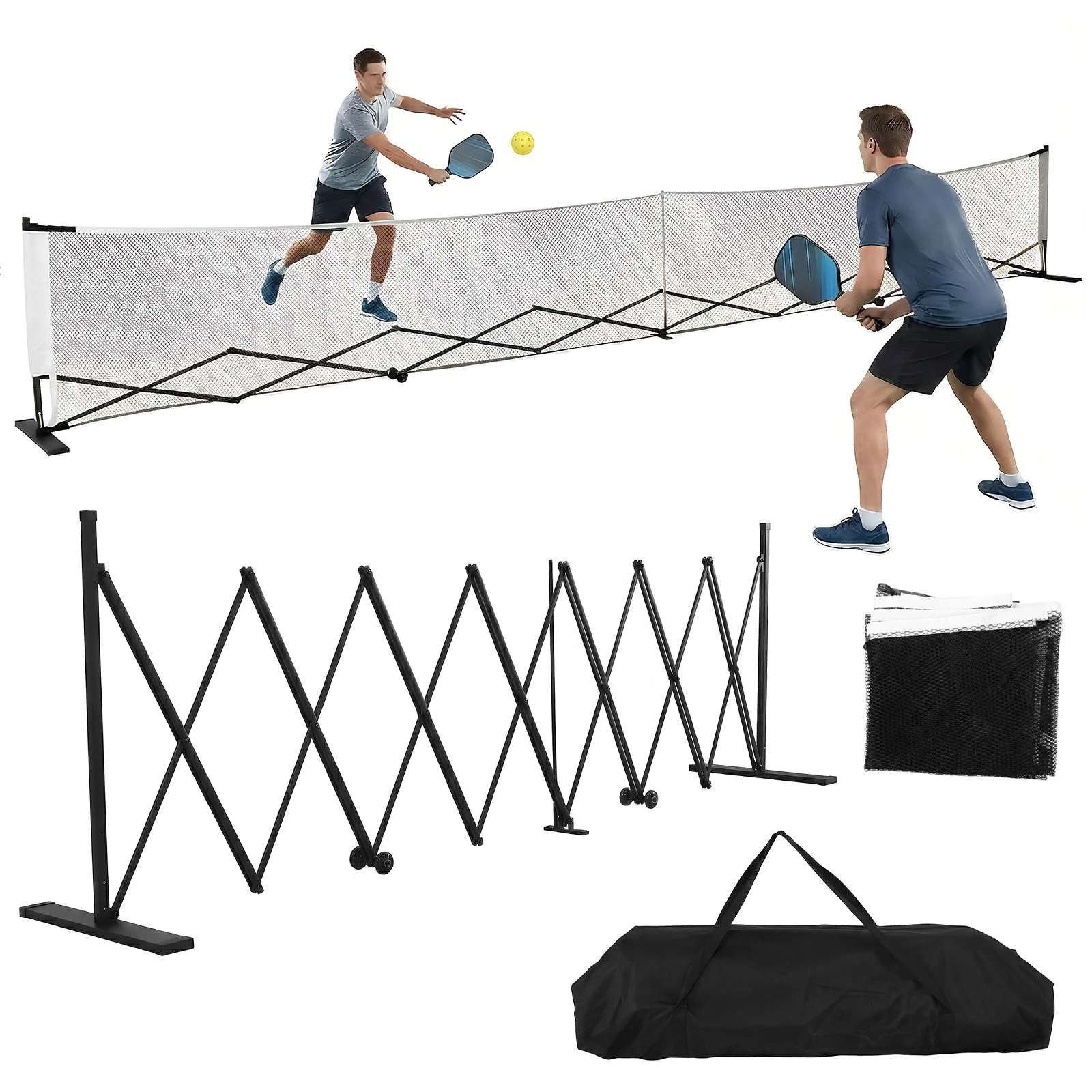 

Портативные сетки для пиклбола на колесах: устойчивая металлическая рама из алюминиевого сплава, 22 фута, для дворов, подъездных путей и гаражей